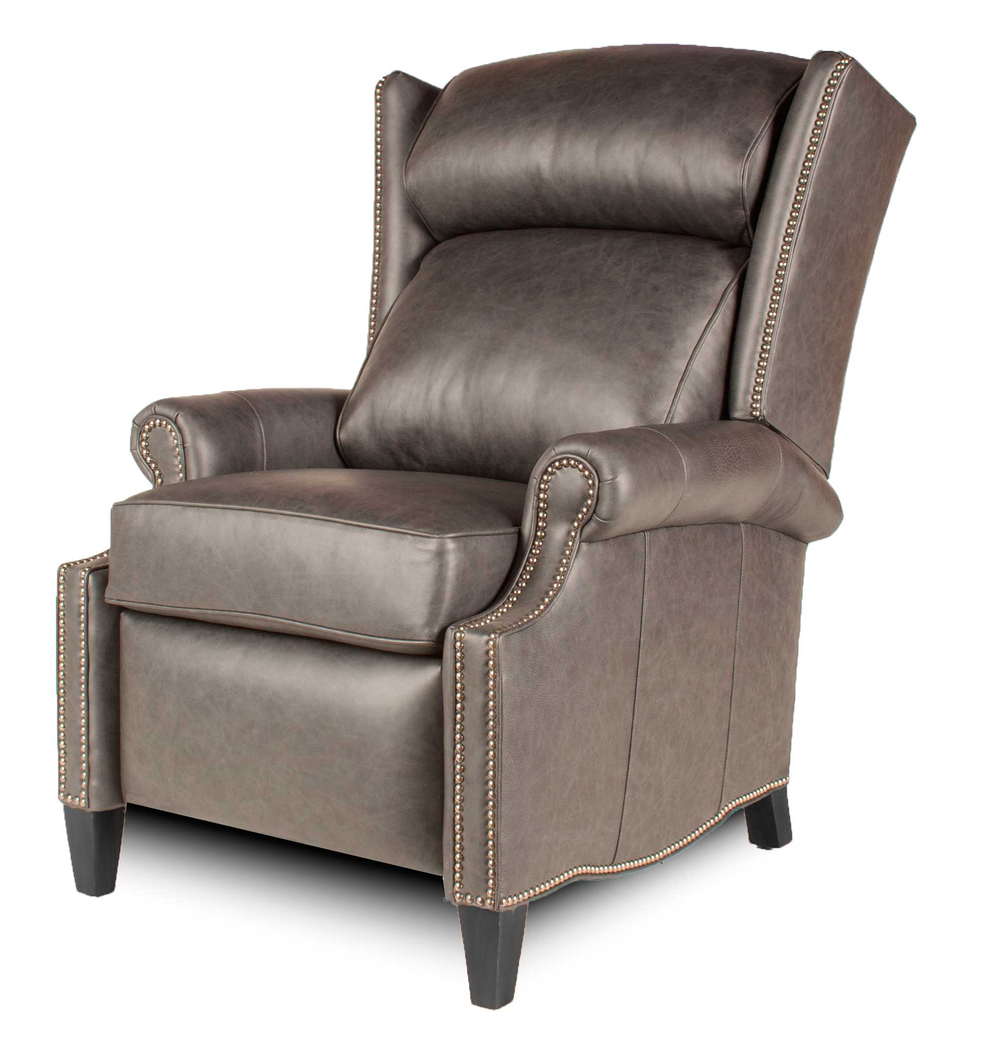 Calvin - Grey Leather Recliner - Angled Closed