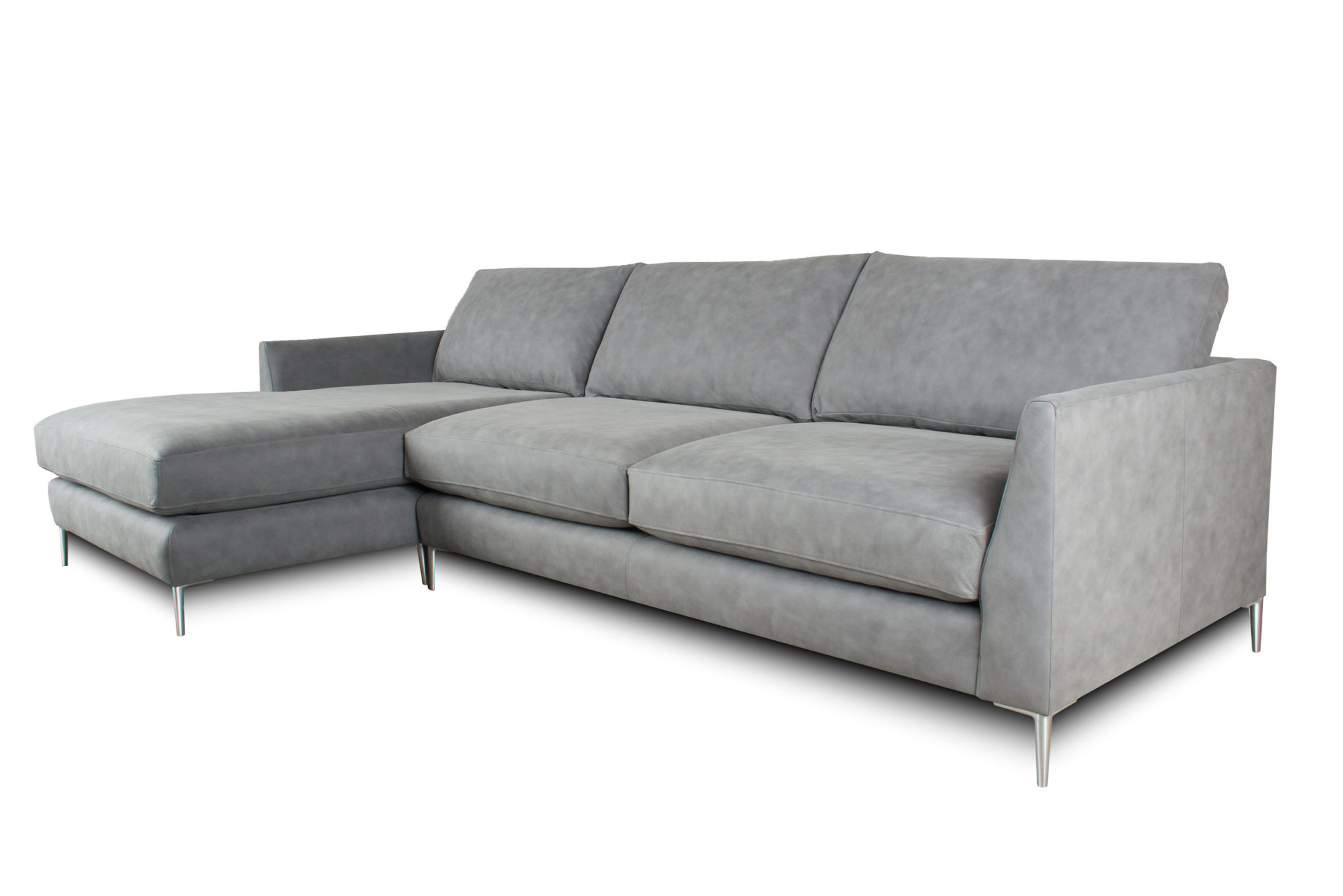Grey Leather Sofa - Lucca Style - Angled
