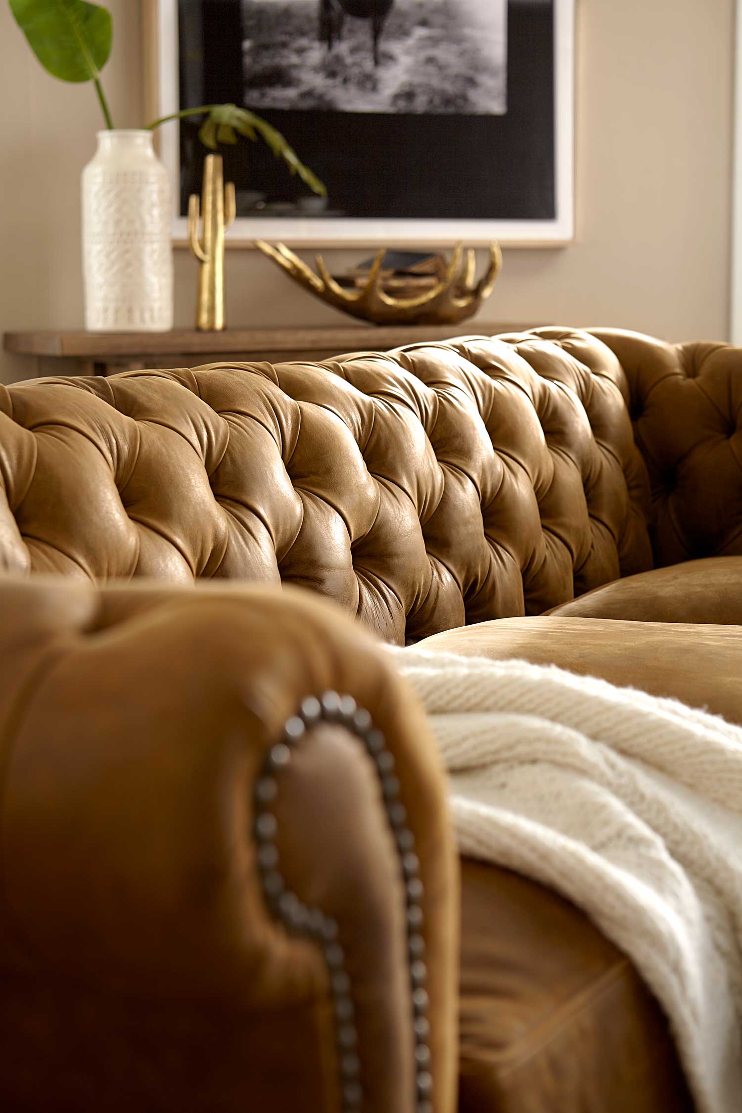 custom leather furniture traditional Tufted Deep Leather Sofas with nail head accent and a natural light brown leather